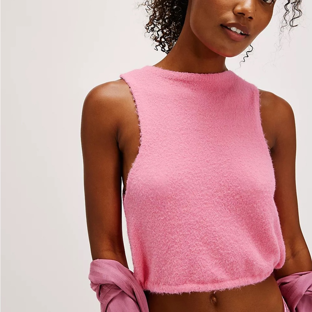 Free People Pink Fuzzy Cropped Tank